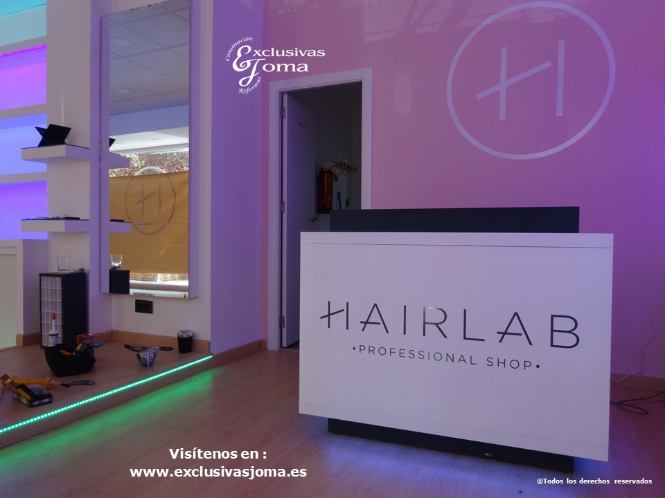 Exclusivas Joma reforma de tienda Hairlab en Tres Cantos, reforma tu local comercial con nosotros, decoracion, interiorrismo y reforma todo en uno